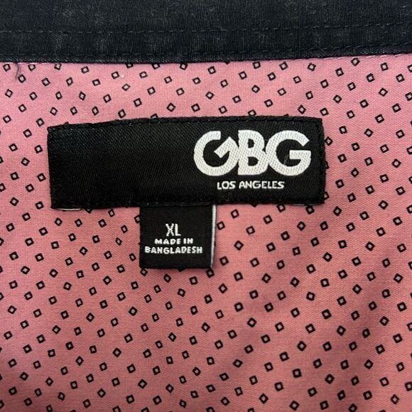 GBG Guess Los Angeles Men’s Button Down Shirt Pink Black Dot Print XL - Picture 2 of 3